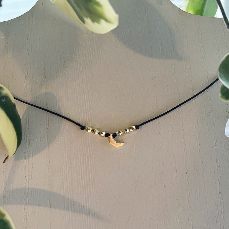 Moon Choker Necklace, Gold Crescent Moon Beaded Choker Necklace Dainty Gold Moon Jewelry, Simple Moon Necklace, Cancer Zodiac Sign Jewelry image 4