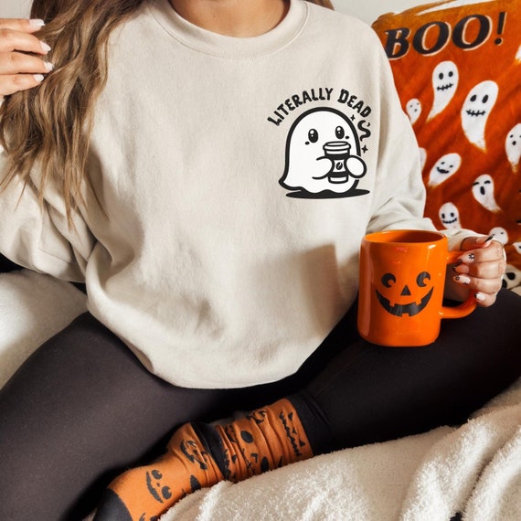 Ghost Coffee Sweatshirt, Spooky Halloween Crewneck, Cozy Fall Shirt