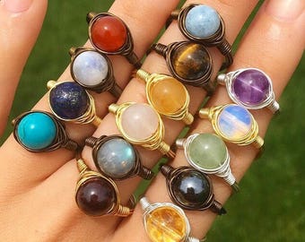 Crystal Rings Set! • TWO Custom Crystal rings! • Wire wrapped Handmade Healing Gemstone Rings! • Birthstone Rings • Promise Rings •