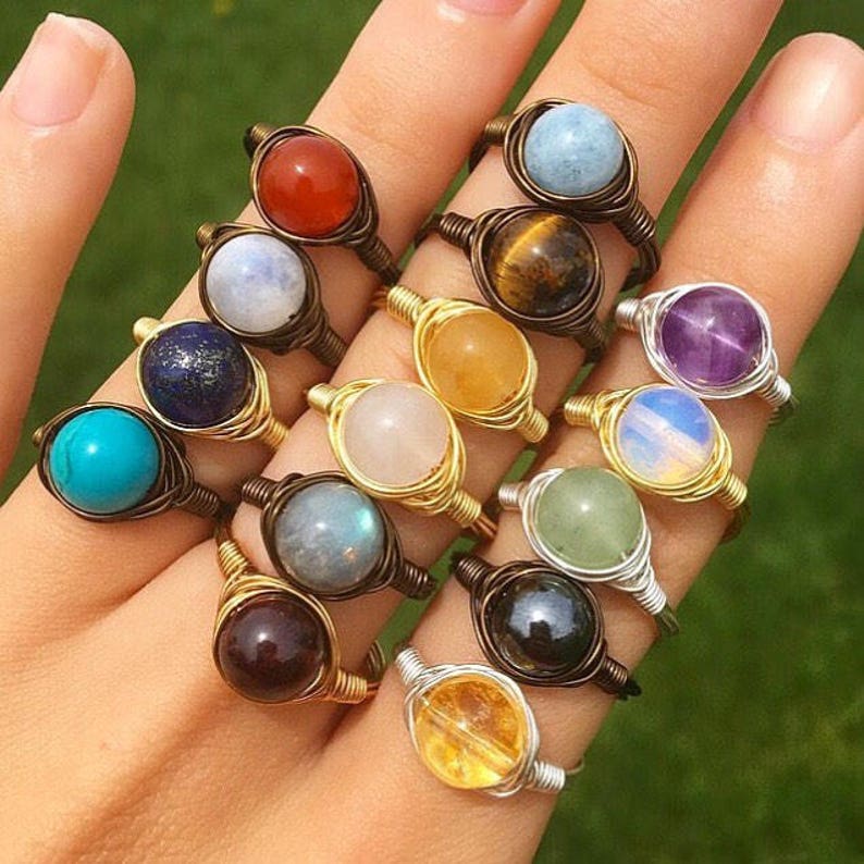 Crystal rings! Choice of TWO RINGS for 16 dollars! Wirewrapped healing crystal rings! 