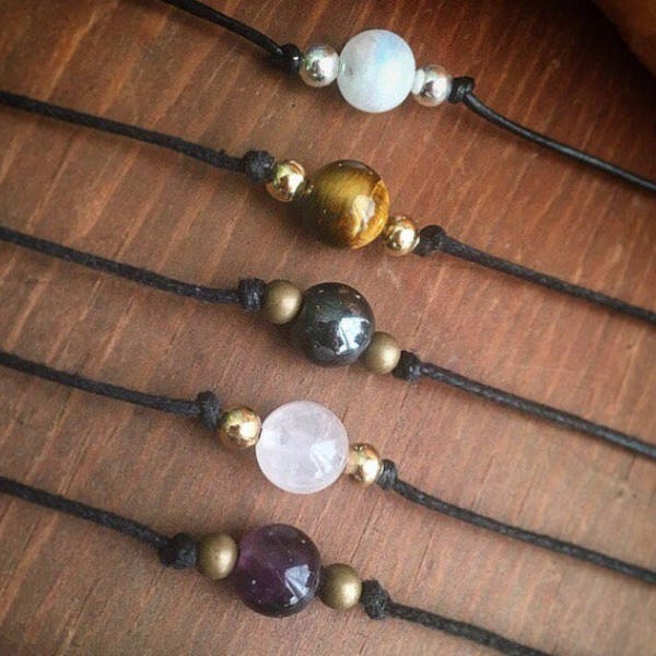 Crystal Chokers Set of 2! Healing Gemstone Necklaces With 24 Crystals To Choose From! Custom Simple Dainty Choker Necklace