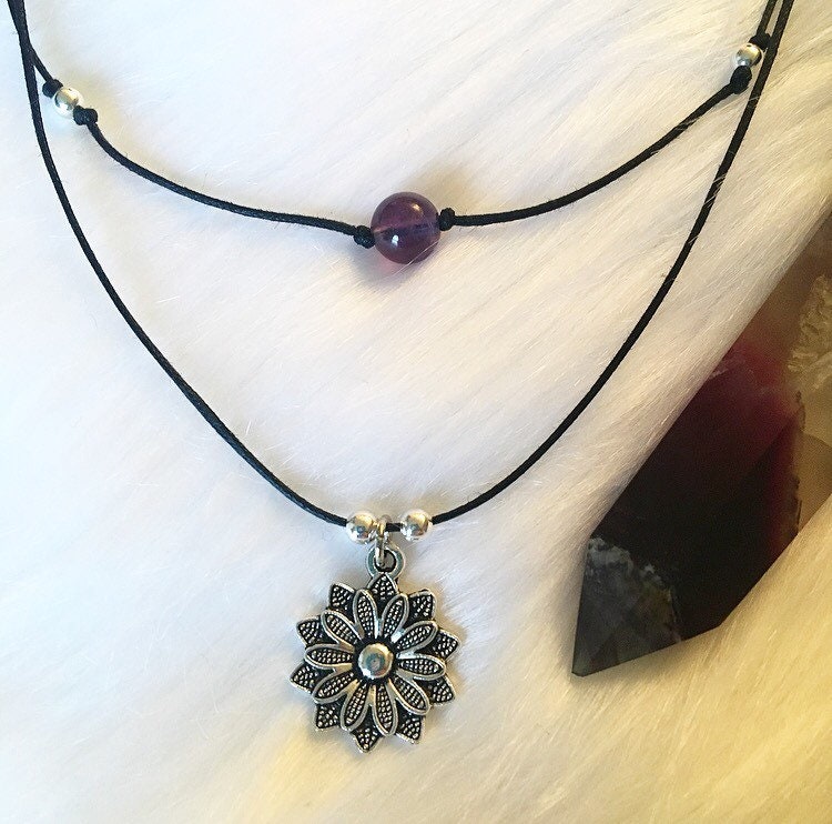 Flower Power Healing Crystal Double Wrapped Choker Necklace Etsy