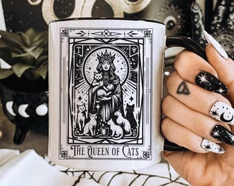 Taza de Tarot de Gato, Taza de Café para Mamá Gata, Taza de Bruja, Taza de Té de la Reina de los Gatos, Taza de Tarot para Amantes de los Gatos, Regalo para Amantes de los Gatos, Artículos para Bebidas para Mujeres Gatunas