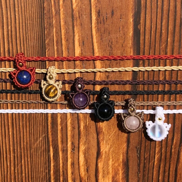 Neko - Healing Crystal Macrame Necklace, boho hippie necklace, natural genuine jewelry, macrame jewelry, customizable necklace, cat lover