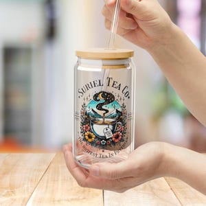 Suriel Tea Co Glass Cup,  ACOTAR Suriel Tea Mug, 16 oz Tumbler Sipper Glass, Court Of Thorns and Roses Cup, Velaris Cup, SJM Bookish Cup
