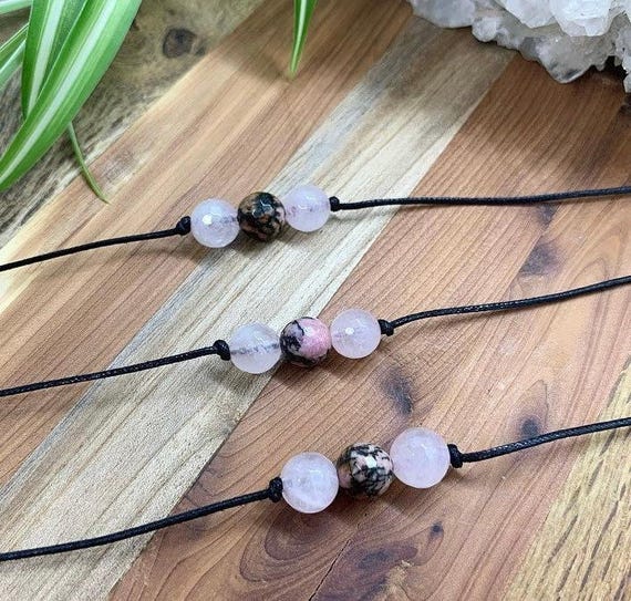 Rose Quartz Rhodonite Beaded Choker, Self Love Jewelry