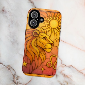 Celestial Stained Glass Phone Case, Leo Zodiac Stained Glass Effect Phone Case, Phone Cover For iPhone 16 15 14 13 12 11, Tough Phone Case