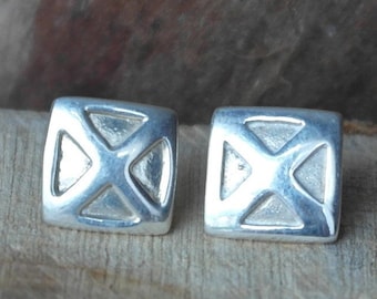 Vintage Sterling Silver Cross Stud Earrings