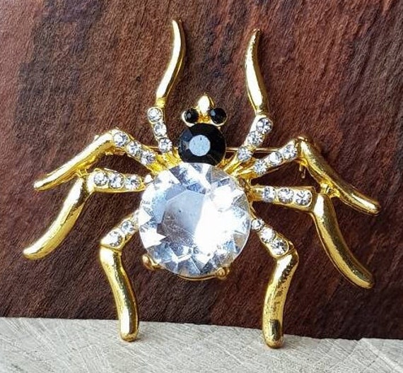 Vintage Sparkly Gold Costume Spider Brooch / Pin