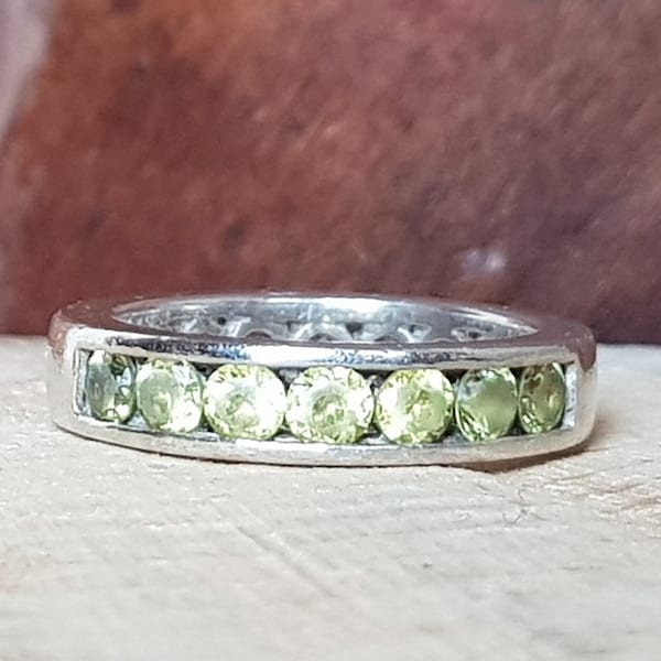 Vintage Sterling Silver Cubic Zirconia and Peridot DQCZ Ring Uk size J Us size 5 1/4
