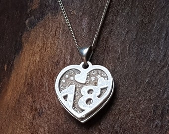 Vintage Sterling Silver 18 Pave Love Heart Pendant / Necklace 18 inch chain