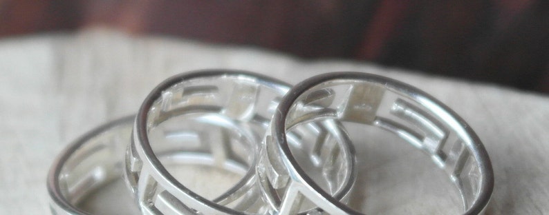 Three Vintage Sterling Silver Greek Key Band Rings UK size M US size 6 12