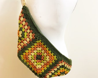 Crochet Granny Square Boho Handbag medium size
