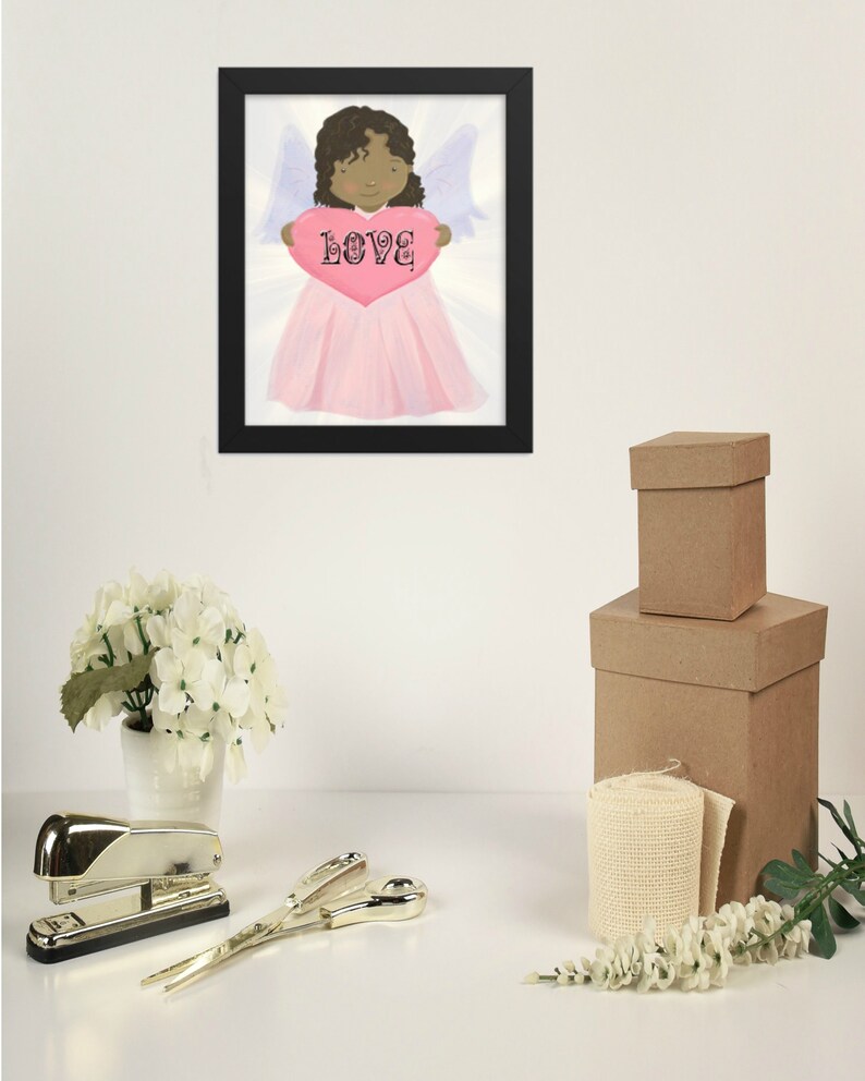 Love Angel Black Framed Poster nursery framed angel poster cute poster for crib room holy angel nursery poster divine angel poster,
