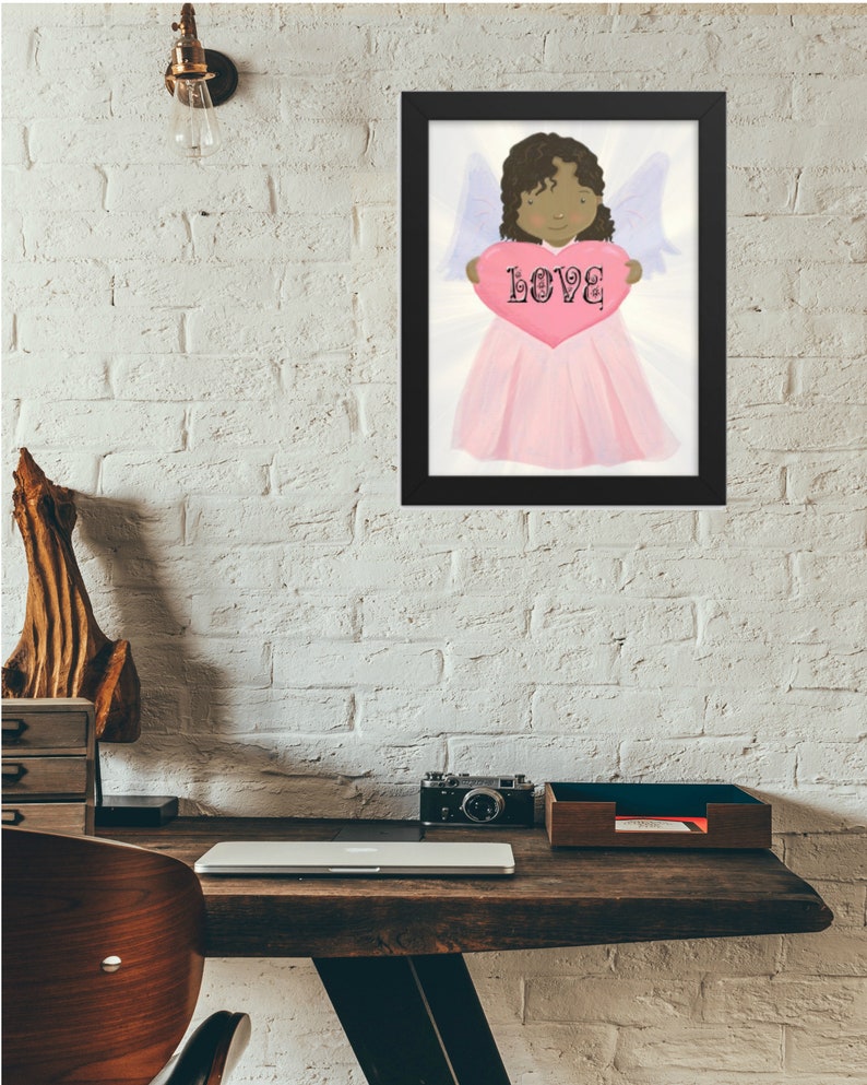 Love Angel Black Framed Poster nursery framed angel poster cute poster for crib room holy angel nursery poster divine angel poster,
