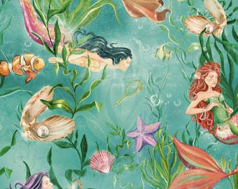 Meerjungfrau Wallpaper - Sirenen in 2 Farben - Nautische Wallpaper Fantasy Wallpaper Ocean Wallpaper