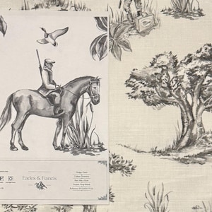 Hunting Toile Linen Fabric - Country Fabric - Curtain Fabric - Upholstery Fabric - Linen/Cotton Mix 300gsm
