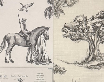 Hunting Toile Linen Fabric - Country Fabric - Curtain Fabric - Upholstery Fabric - Linen/Cotton Mix 300gsm