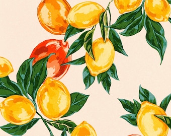 Klassische mediterrane Zitrone Wallpaper (Twist) von Eades & Draw - Blumen Tapete - Obst Tapete - Landhaus Küche Tapete