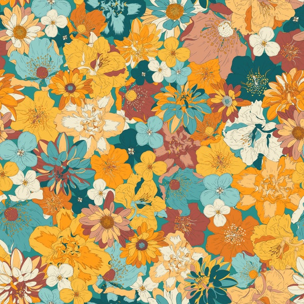 Bright Floral Wallpaper (Scatter) by Eades & Draw - Flower Wallpaper - Retro Wallpaper