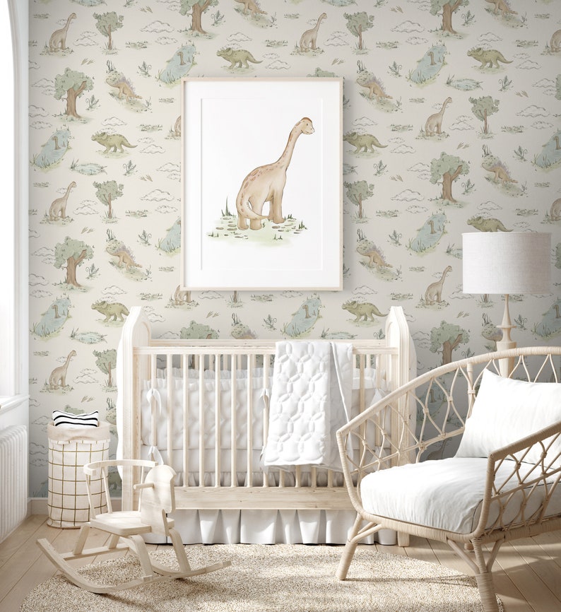 Children's Dinosaur Wallpaper Dino Dreams in 5 Colours Etsy