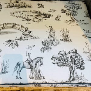 Hunting Toile Linen Fabric - Country Fabric - Curtain Fabric - Upholstery Fabric - Linen/Cotton Mix 300gsm image 2