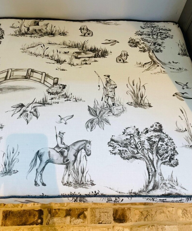 Hunting Toile Linen Fabric - Country Fabric - Curtain Fabric - Upholstery Fabric - Linen/Cotton Mix 300gsm image 2