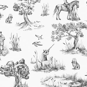 Hunting Toile Wallpaper - Game Availale in 5 Colours - Country Wallpaper - Fishing Wallpaper - Cottage Wallpaper - Classic Wallpaper