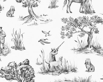 Hunting Toile Wallpaper - Game Availale in 5 Colours - Country Wallpaper - Fishing Wallpaper - Cottage Wallpaper - Classic Wallpaper