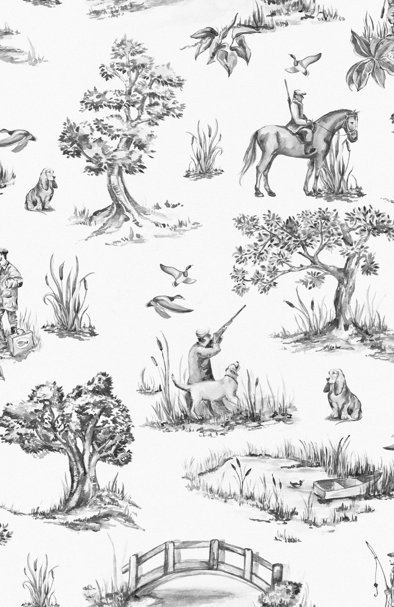 Hunting Toile Wallpaper Game Availale in 5 Colours Country Wallpaper