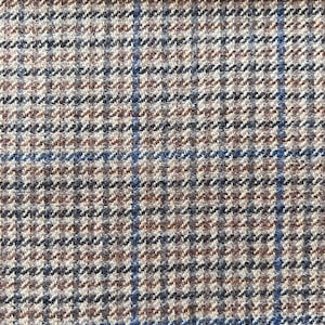 Tweed : Pure Wool - Traditionally Woven - Scottish. Suitable for Upholstery & Jacketing. ‘Francis’ is Stone with Tan, Black and Blue Check