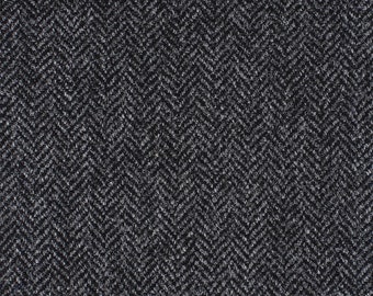 Tweed : Pure Wool - Traditionally Woven - Scottish. Suitable for Upholstery & Jacketing. ‘Alexander’ is Charcoal-Black Herringbone