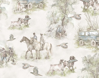 Shooting Wallpaper - 'Beat' Available in 5 Colours - Toile Wallpaper - Hunting Wallpaper - Dog Wallpaper