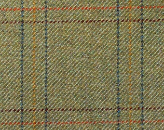 100% Wool Green Narrow Check Tweed With A Waterproof Teflon Finish - Traditionally Woven in Scotland - Not Harris Tweed