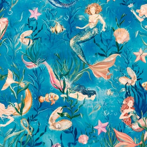 SALDI Carta da parati sirena - 'Sirens' Azzurro - Carta da parati nautica - Carta da parati mare - Carta da parati oceano - Carta da parati ragazze