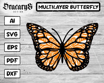Mariposa multicapa SVG / Archivo de corte mariposa / Capa 3D / Corte de madera contrachapada / Corte de papel / Archivo SVG / Mandala 3D