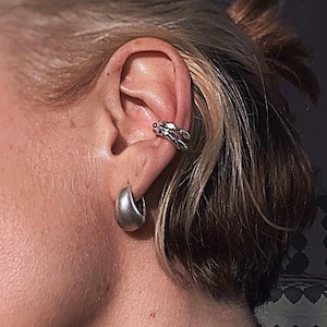 Silver Ear Cuff No Piercing – Adjustable Cartilage Earring Earcuff | Minimalist Stackable Jewelry, Cool Gift for Her or Him