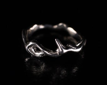 Silver Wave Ring - Unique & Non-Tarnish Spiritual Gift for Boho Jewelry Lovers. Handcrafted Fantasy Ring for Stacking. Handmade Jewelry.