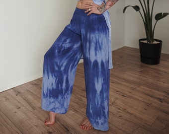 Hand Dyed Palazzo Pants for Tulum Goddess Dress. Tie Dye Boho Trousers for Shamanic Costumes. Burning Man Festival Outfit. Sacred Wear.