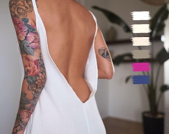 Goddess Dress for Tulum Boho Loungewear | Burning Man Festival Aesthetic Clothes, Open Back Slip for Shamanic Outfit Women