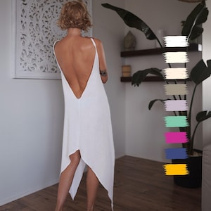 Minimalist Backless Dress. Zen Loungewear. Sexy Boho Sundress. Festival Aesthetic Clothes. Cotton Open Back Slip Dress. Summer Resort Outfit