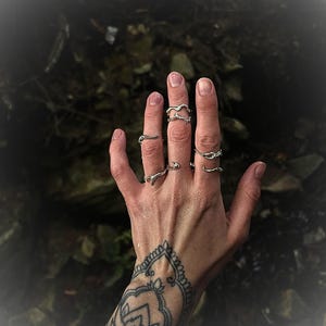 Silver Stackable Rings with Organic, Wave Design — Handcrafted Fantasy Bands for Stacking
