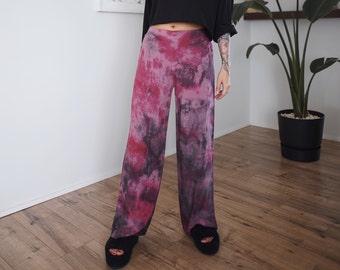 Hand Dyed Baggy Pants for Yoga. Tie Dye Palazzo Trousers for Goddess Dress. Festival Outfit for Burning Man. Summer Resort Wear to Relax.