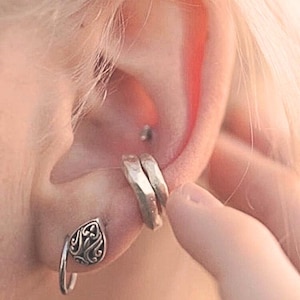 Bold Organic Ear Cuff Set 925 Silver - Chunky & Thin Earcuffs no Piercing | Eclipse Helix Duo for Cartilage
