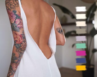 Goddess Dress for Tulum Boho Loungewear | Burning Man Festival Aesthetic Clothes, Open Back Slip for Shamanic Outfit Women