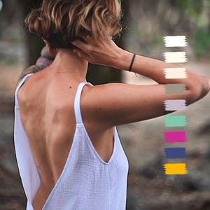 Pure Cotton Backless Sun Dress for Elegant Beach Clothing. Dunes Festival Aesthetic Outfit. Open Back Slip Dress for Burning Man Costumes.