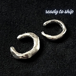 Cartilage Earring – Sterling Silver Ear Cuff Set or Single | Chunky Organic Earcuff Gift for Her or Him