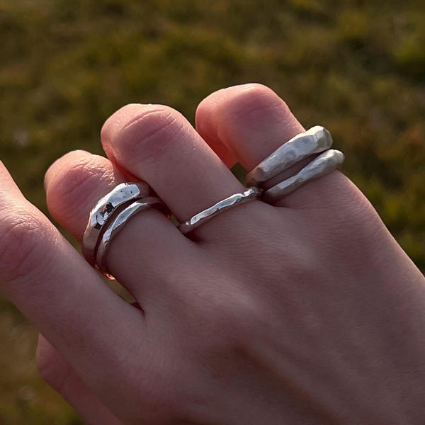 Organic Silver Rings | Handmade Sterling Stacking Bands with Chunky Textured Design for Everyday Wear