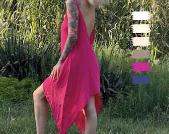 Backless Cotton Sundress — Boho Open Back Slip Dress for Resort, Beach or Festival Wear