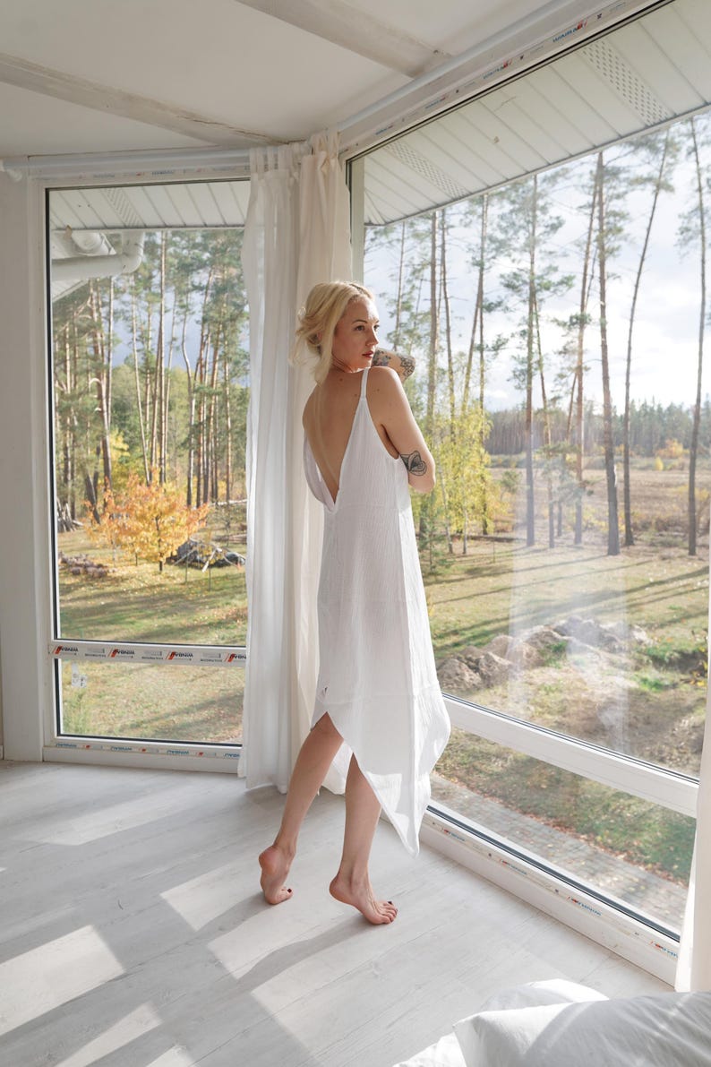 Open Back Cotton Goddess Dress | Boho Slip for Loungewear, Festival or Resort Outfit image 6